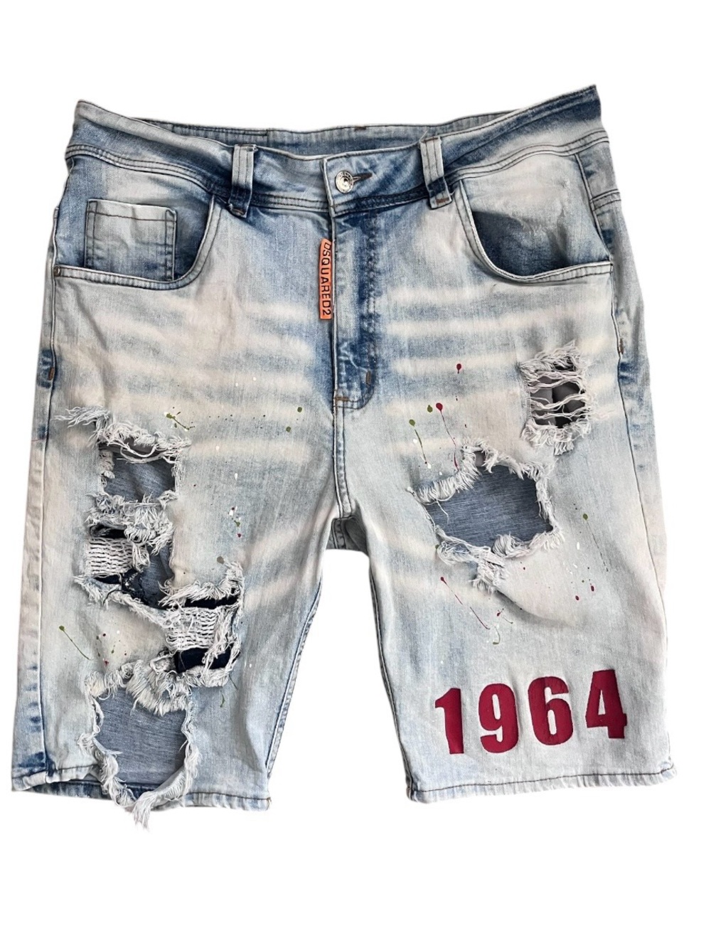 Dsquared2 Destroyed Graphic Denim Shorts